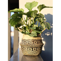 BOHO Ethnic koš z mořské trávy - 25x28 cm - přírodní/černý