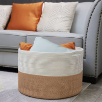 Bavlněný koš BOHO - 55 cm - přírodní/bílý