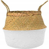 BOHO koš z mořské trávy - 32x28 cm - přírodní/bílý