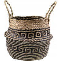 BOHO Ethnic koš z mořské trávy - 25x28 cm - přírodní/černý
