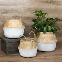 BOHO koš z mořské trávy - 32x28 cm - přírodní/bílý