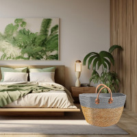 Sada BOHO košů z mořské trávy - 3 kusy - přírodní/šedá