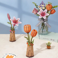 RoboTime 3D dřevěná skládačka Oranžový tulipán