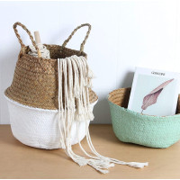 BOHO koš z mořské trávy - 32x28 cm - přírodní/bílý