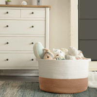 Bavlněný koš BOHO - 55 cm - přírodní/bílý