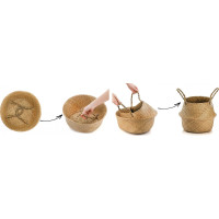 BOHO koš z mořské trávy - 32x28 cm - přírodní/bílý