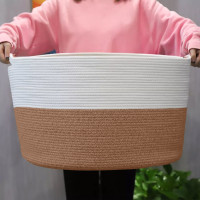 Bavlněný koš BOHO - 55 cm - přírodní/bílý