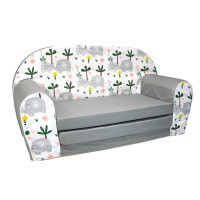 Dětská rozkládací MINI pohovka Sloni - bílá/šedá