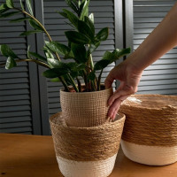 Sada BOHO košů z mořské trávy - 2 kusy - přírodní/bílá