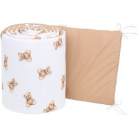 Ochranný mantinel do postýlky 180x30 cm BABYMAM PREMIUM - Medvídek Teddy - bílý/skořicový
