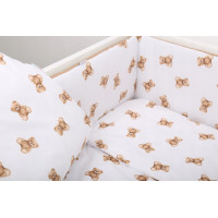 Ochranný mantinel do postýlky 180x30 cm BABYMAM PREMIUM - Medvídek Teddy - bílý/skořicový