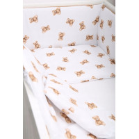 Ochranný mantinel do postýlky 180x30 cm BABYMAM PREMIUM - Medvídek Teddy - bílý/skořicový