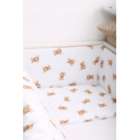 Ochranný mantinel do postýlky 180x30 cm BABYMAM PREMIUM - Medvídek Teddy - bílý/skořicový