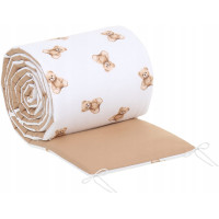 Ochranný mantinel do postýlky 180x30 cm BABYMAM PREMIUM - Medvídek Teddy - bílý/skořicový