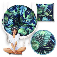 Voděodolný sedací MAXI polštář 100x15 cm do závěsného křesla - monstera/tmavě modrý