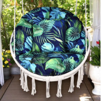 Voděodolný sedací MAXI polštář 100x15 cm do závěsného křesla - monstera/tmavě modrý