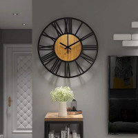 Nástěnné hodiny Loft kulaté 35 cm - kov/dřevo