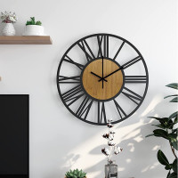 Nástěnné hodiny Loft kulaté 35 cm - kov/dřevo