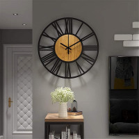 Nástěnné hodiny Loft kulaté 35 cm - kov/dřevo