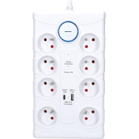 Solight přepěťová ochrana, 8z, USB A+C, 2m, bílá