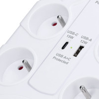 Solight přepěťová ochrana, 8z, USB A+C, 2m, bílá