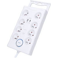 Solight přepěťová ochrana, 8z, USB A+C, 2m, bílá