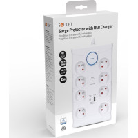Solight přepěťová ochrana, 8z, USB A+C, 2m, bílá