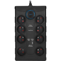 Solight přepěťová ochrana, 8z, USB A+CA, 2m, černá