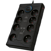 Solight přepěťová ochrana, 8z, USB A+CA, 2m, černá