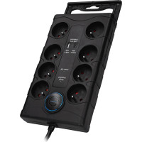 Solight přepěťová ochrana, 8z, USB A+CA, 2m, černá