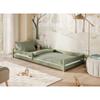 Dětská Montessori postel z masivu borovice ALICE - 160x80 cm - OLIVOVĚ ZELENÁ