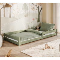 Dětská Montessori postel z masivu borovice ALICE - 160x80 cm - OLIVOVĚ ZELENÁ