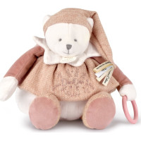 Doudou Dárková sada Plyšový lední medvídek s kroužkem 30 cm růžový