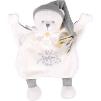 Doudou Dárková sada Plyšový muchláček medvídek s čepičkou šedý 25 cm