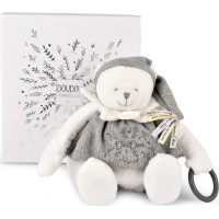 Doudou Dárková sada Plyšový lední medvídek s kroužkem 30 cm šedý