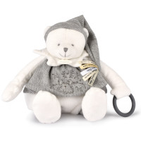 Doudou Dárková sada Plyšový lední medvídek s kroužkem 30 cm šedý