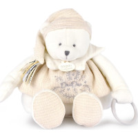 Doudou Dárková sada Plyšový lední medvídek s kroužkem 30 cm béžový