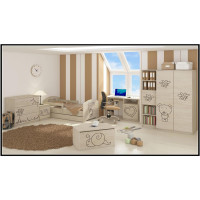 Dětská postel s výřezem MÉĎA 140x70 cm, dub sonoma + matrace, 2x krátká zábrana, šuplík