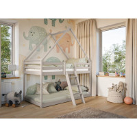 Dětská patrová domečková postel s Montessori lůžkem z masivu borovice SVEN - 180x80 cm - KAŠMÍROVÁ