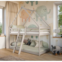 Dětská patrová domečková postel s Montessori lůžkem z masivu borovice SVEN - 180x80 cm - KAŠMÍROVÁ