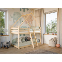 Dětská patrová domečková postel s Montessori lůžkem z masivu borovice SVEN - 180x80 cm - PŘÍRODNÍ