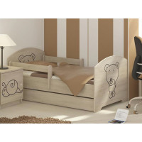 Dětská postel s výřezem MÉĎA 140x70 cm, dub sonoma + matrace, 2x krátká zábrana, šuplík