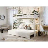 Vyvýšená postel z masivu borovice s rozkládací pohovkou SOFIE - 200x90/140 cm - bílá/béžová
