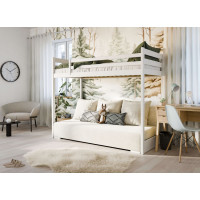 Vyvýšená postel z masivu borovice s rozkládací pohovkou SOFIE - 200x90/140 cm - bílá/béžová