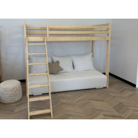 Vyvýšená postel z masivu borovice s rozkládací pohovkou SOFIE - 200x90/140 cm - přírodní/šedá