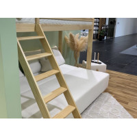 Vyvýšená postel z masivu borovice s rozkládací pohovkou SOFIE - 200x90/140 cm - přírodní/šedá