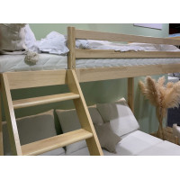 Vyvýšená postel z masivu borovice s rozkládací pohovkou SOFIE - 200x90/140 cm - přírodní/šedá