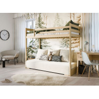 Vyvýšená postel z masivu borovice s rozkládací pohovkou SOFIE - 200x90/140 cm - přírodní/béžová