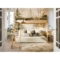 Vyvýšená postel z masivu borovice s rozkládací pohovkou SOFIE - 200x90/140 cm - přírodní/béžová