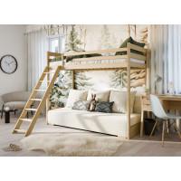 Vyvýšená postel z masivu borovice s rozkládací pohovkou SOFIE - 200x90/140 cm - přírodní/béžová